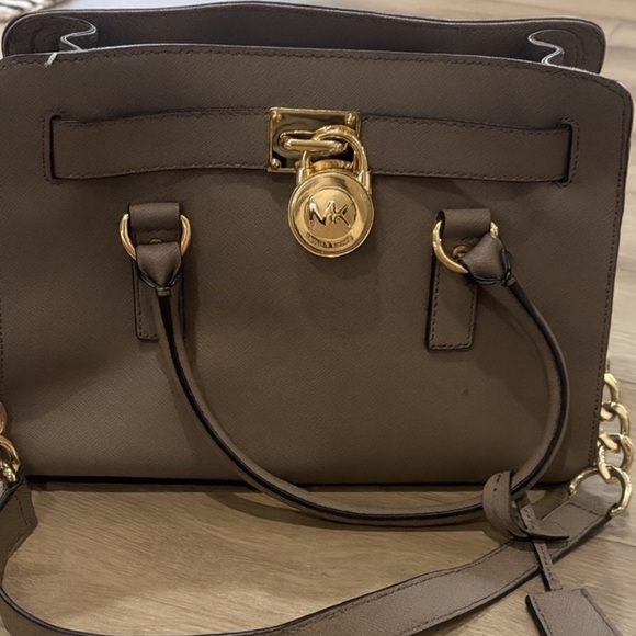 Michael Kors Taupe Saffiano Leather Convertible Tote Crossbody Bag - Picture 1 of 10